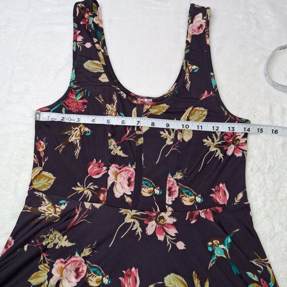 Free People Floral Skater Dress Sz S Mini Birds Whimsigoth Fairy Bohemian VTG - Picture 13 of 16